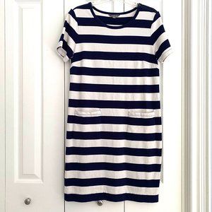 LL Bean Signature Womens Nautical Dress Navy Blue Stripe Size M